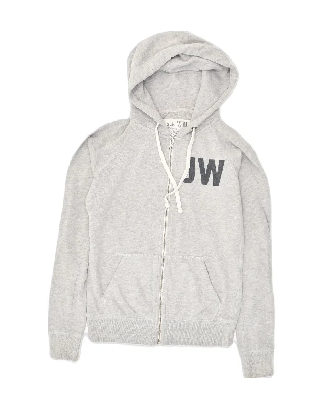 JACK WILLS Womens Graphic Zip Hoodie Sweater UK 8 Small  Grey Cotton