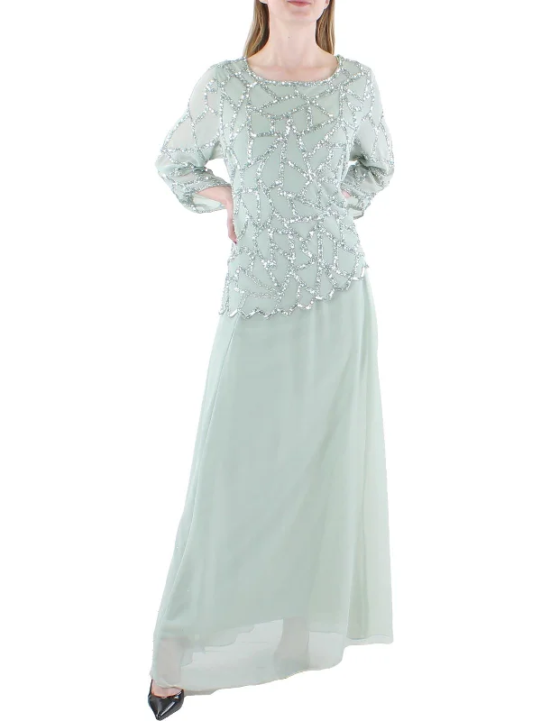 Womens Chiffon Embellished Evening Dress