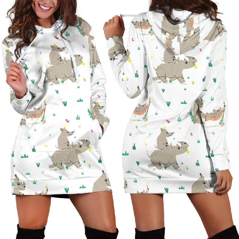 Cute Rhino Pattern Background Women'S Hoodie Dress