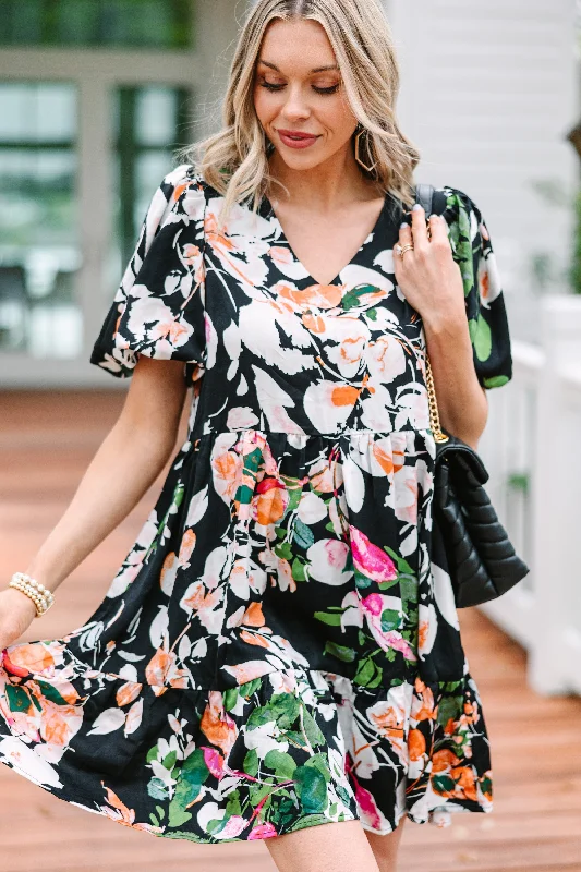 See You Coming Black Floral Dress