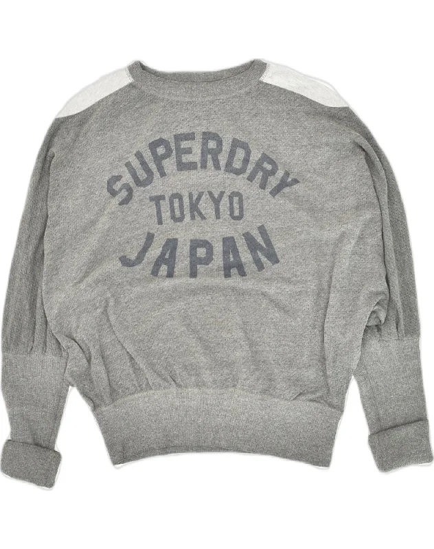 SUPERDRY Womens Graphic Sweatshirt Jumper UK 16 Large Grey Colourblock