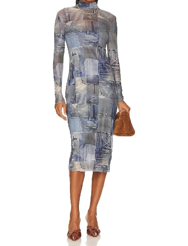 Vivienne Dress In Denim Patch