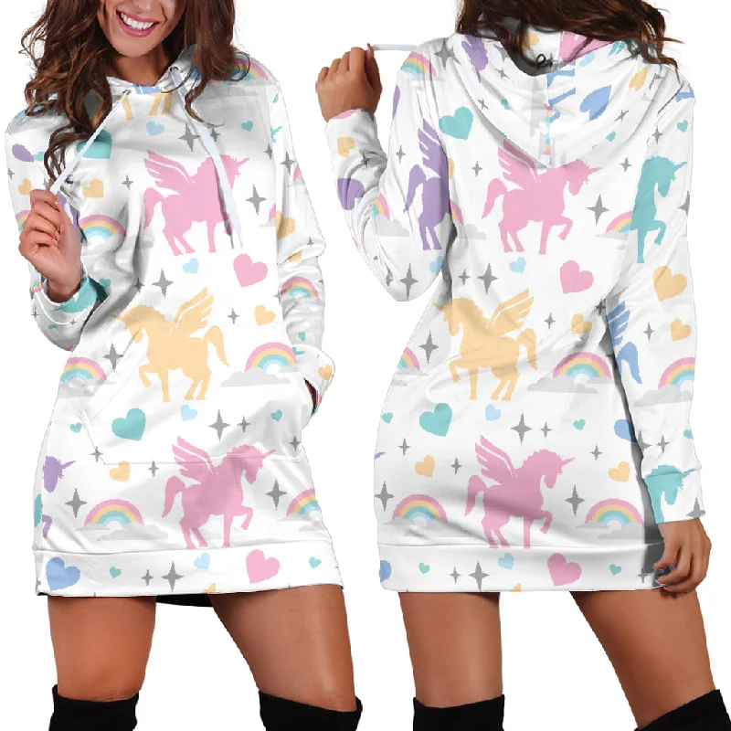 Colorful Unicorn Rainbow Heart Pattern Women'S Hoodie Dress