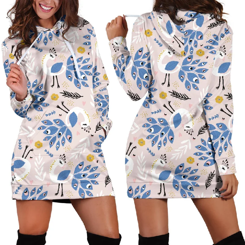 Cute Peacock Pattern Women'S Hoodie Dress