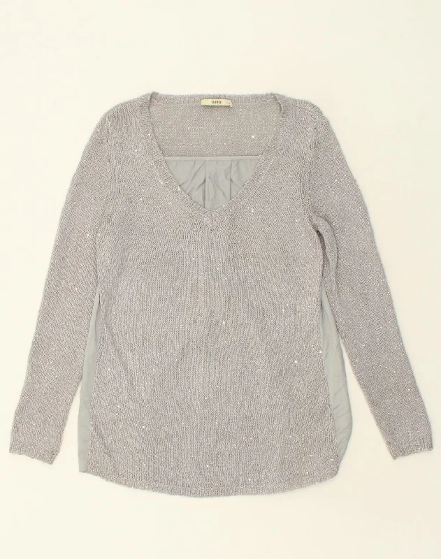 OASIS Womens V-Neck Jumper Sweater UK 14 Medium Grey Polyester