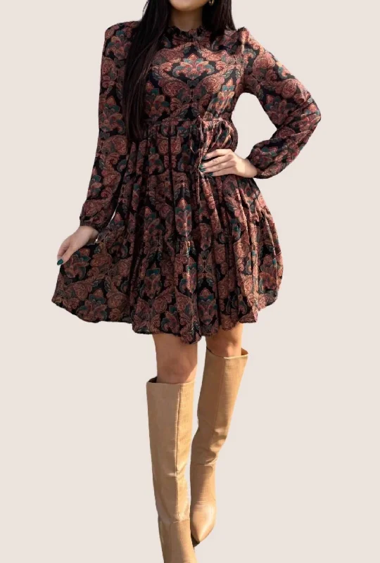 Paisley Print Mini Skater Dress In Black Anna