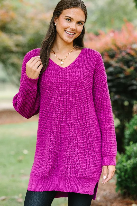 All For Joy Magenta Purple Waffle Knit Sweater Dress