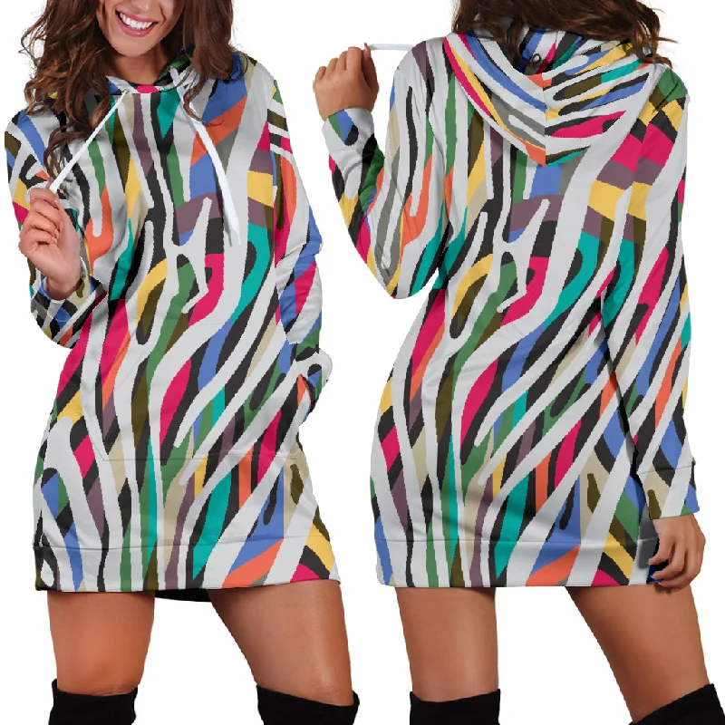 Colorful Zebra Skin Pattern Women'S Hoodie Dress