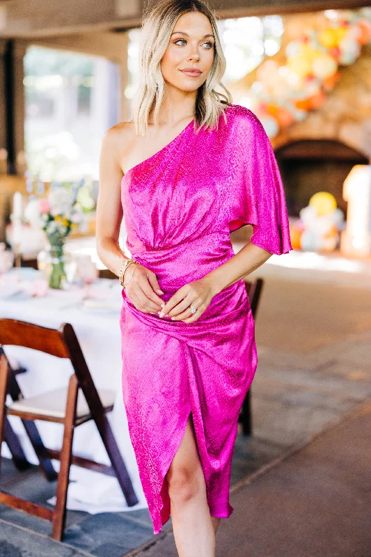 Best Of You Fuchsia Pink Satin One Shoulder Dress