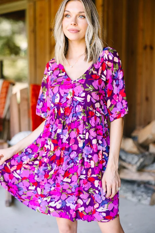 Find The Way Magenta Purple Floral Dress