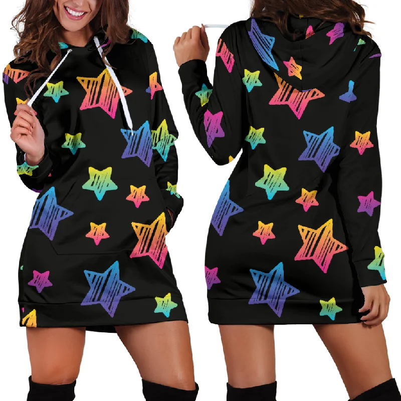 Colorful Star Pattern Women'S Hoodie Dress