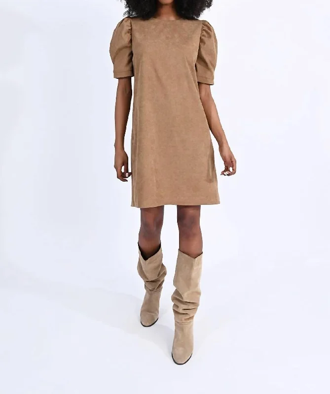 Mini Suede Dress In Beige