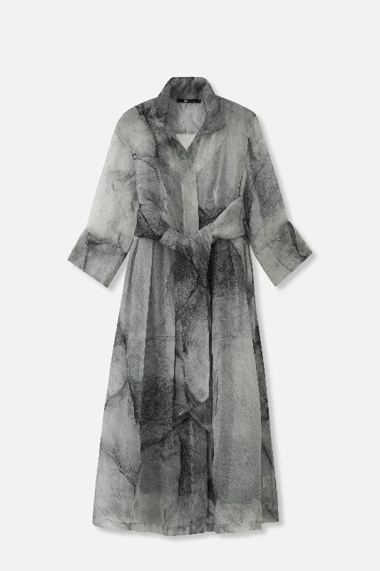 GABRIELLE DRESS IN SILK ORGANZA STONEY GREY