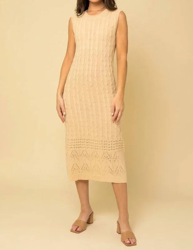 Crotchet Sweater Midi Dress In Beige