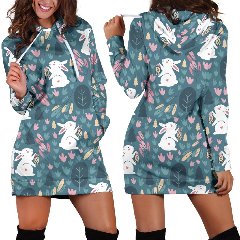 Cute Rabbit Pattern Women'S Hoodie Dress