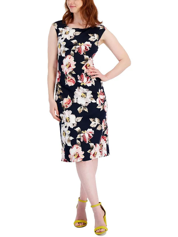 Womens Floral Print Knee-Length Wear to Work Dress