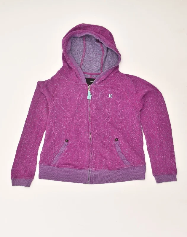 HURLEY Womens Zip Hoodie Sweater UK 12 Medium Purple Cotton