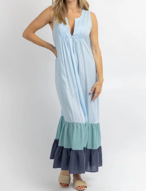 Multi-Ruffle Maxi Dress In Summer Blue