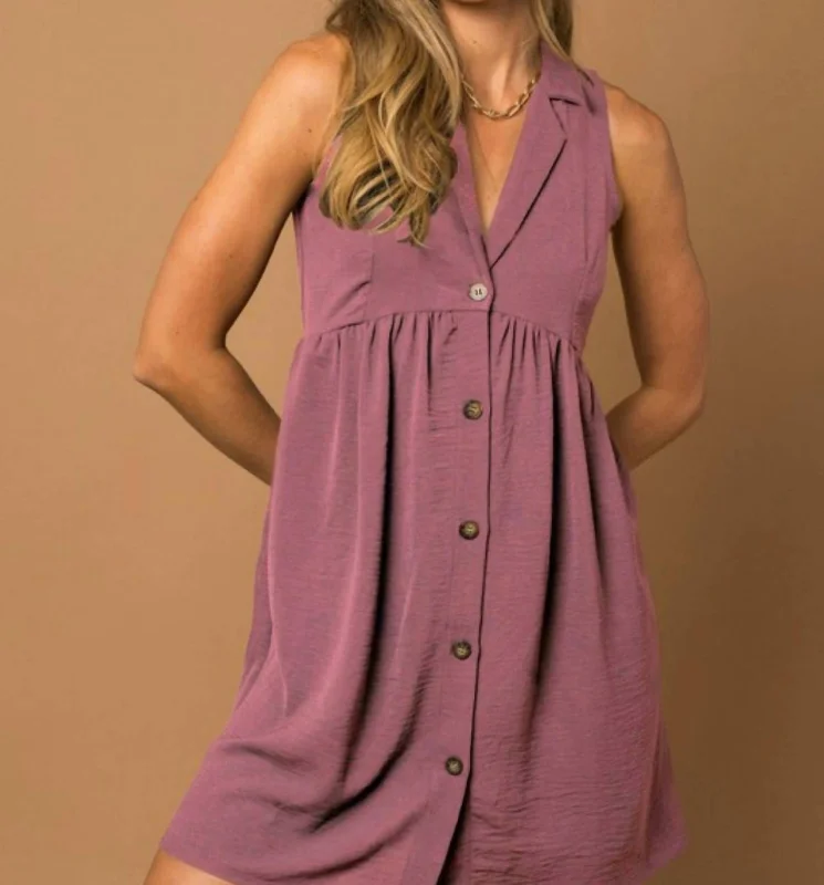 Collared Button Down Dress In Mauve