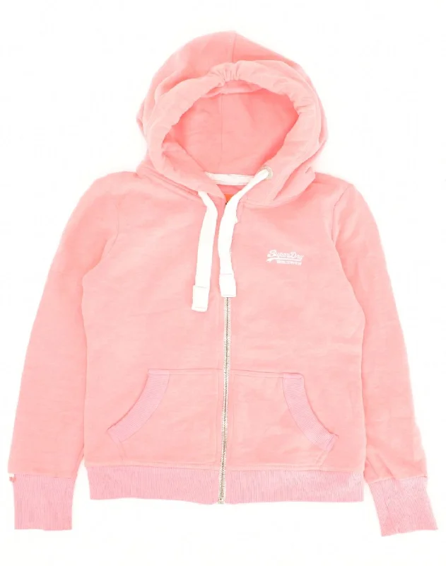 SUPERDRY Womens Zip Hoodie Sweater UK 6 XS Pink Cotton