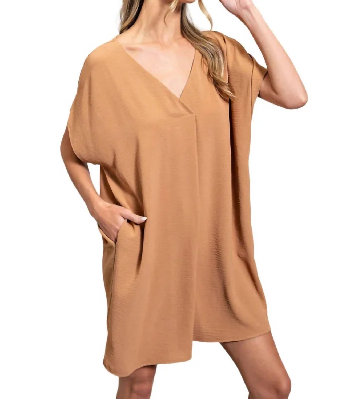 Love Me V Neck Dress In Camel