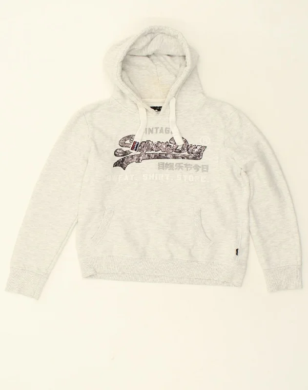 SUPERDRY Womens Graphic Hoodie Jumper UK 12 Medium  Grey Cotton