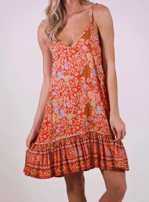 Day Tripper Mini Slip Dress In Orange Crush