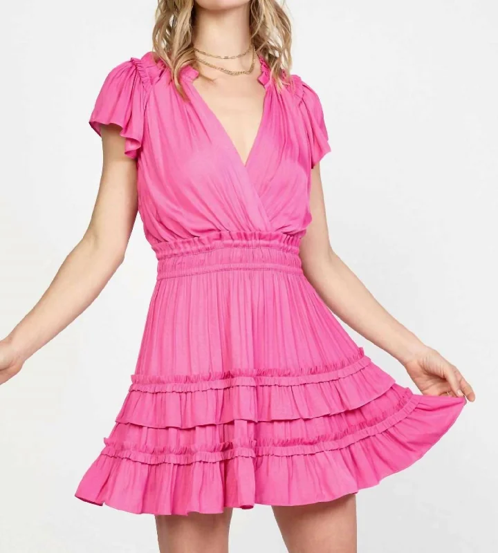 Ruffled Mini Dress In Hot Pink