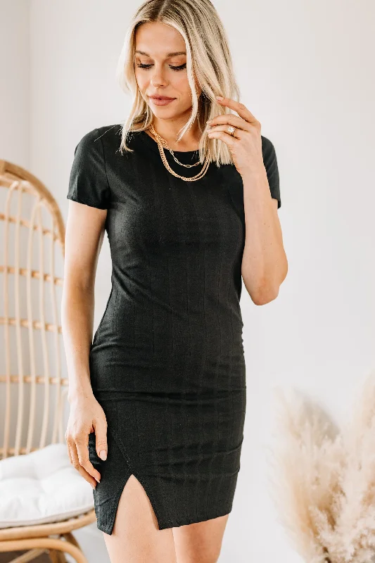 Believe In You Black Ribbed Dress