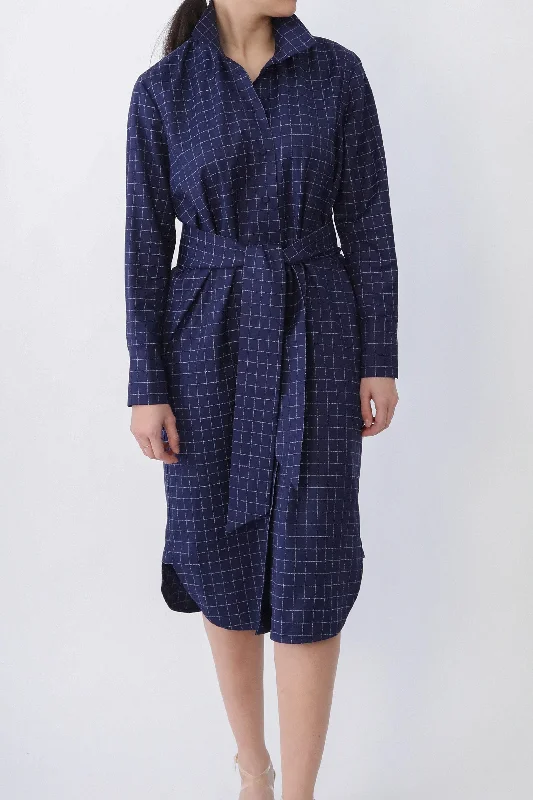 ULTIMO SHIRTDRESS IN PREMIUM ITALIAN COTTON DEEP BLUE SQUARE