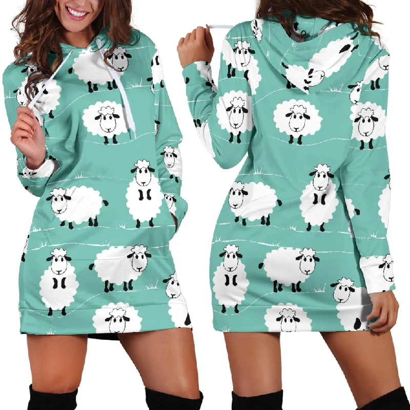 Cute Sheep Green Background Women'S Hoodie Dress