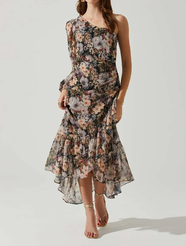 Calista Dress In Navy Taupe Floral