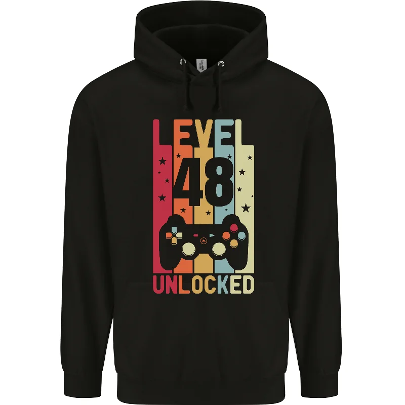 48th Birthday 48 Year Old Level Up Gaming Mens 80% Cotton Hoodie