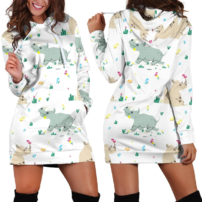 Cute Rhino Pattern Women'S Hoodie Dress