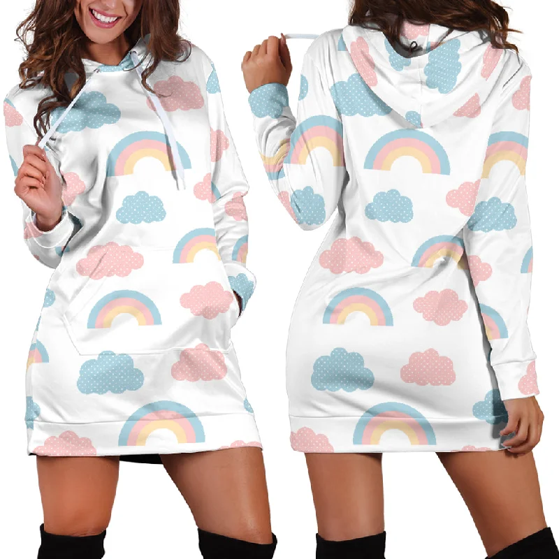 Cute Rainbow Clound Pattern Women'S Hoodie Dress