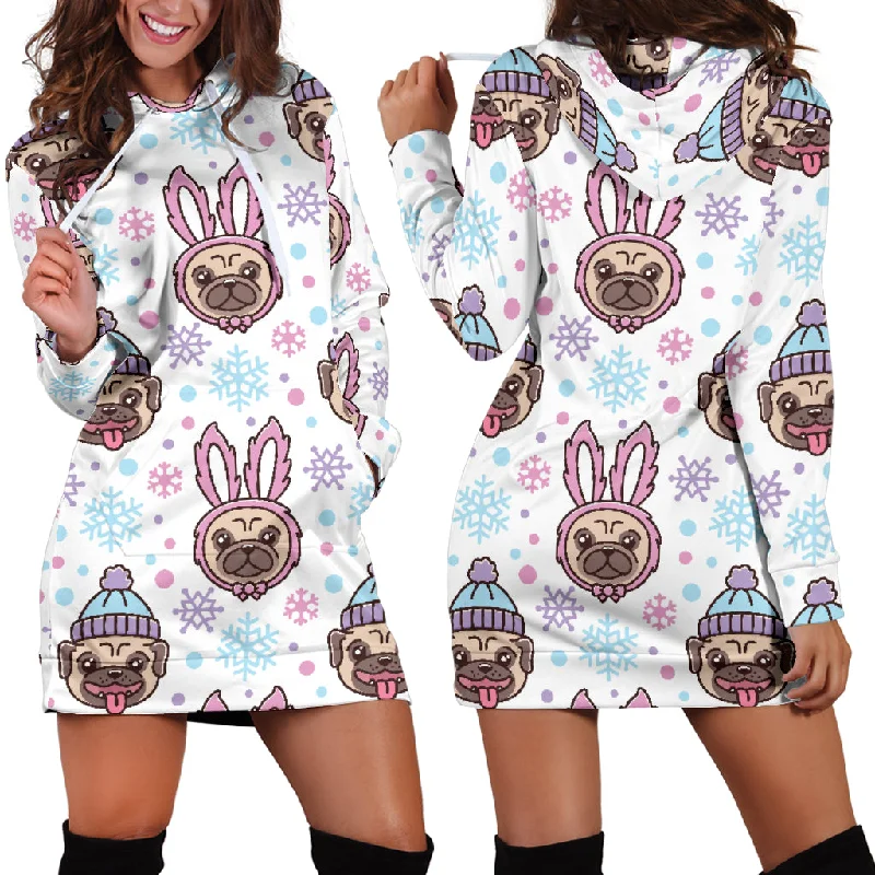 Cute Pug Hat Rabbit Costume Pattern Women'S Hoodie Dress