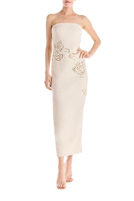 Strapless Embroidered Wool Dress