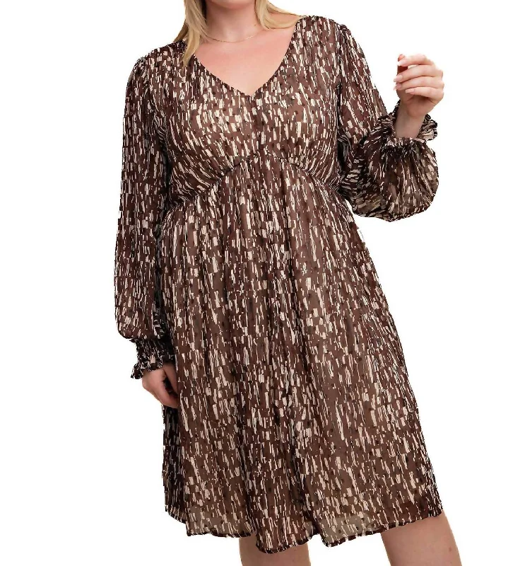 Opposite Direction Print Dress In Chocolate Mix