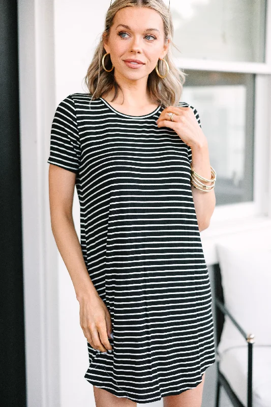 Listen To Me Black Striped T-shirt Dress