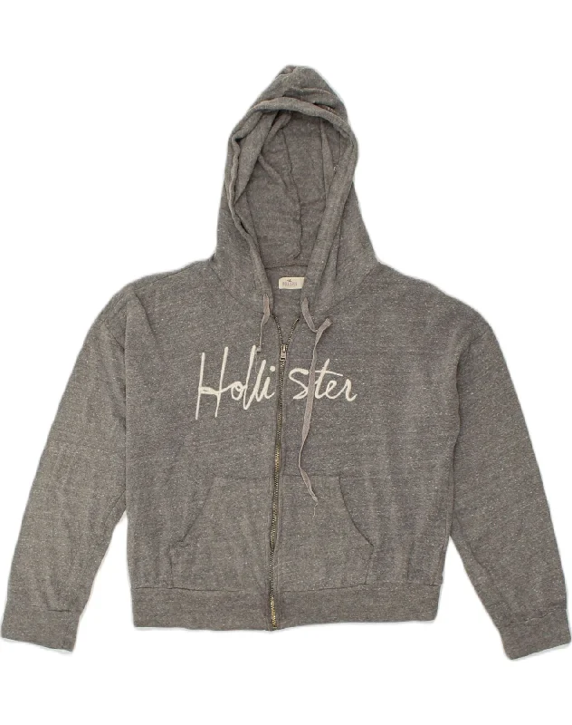 HOLLISTER Womens Oversized Graphic Zip Hoodie Sweater UK 14 Medium Grey