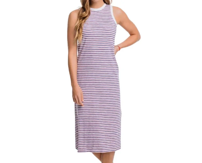 Delaney Stripe Sun Farer Dress In Seven Seas Blue