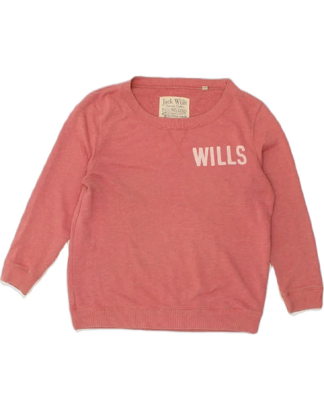 JACK WILLS Womens Graphic Sweatshirt Jumper UK 14 Large  Red Cotton