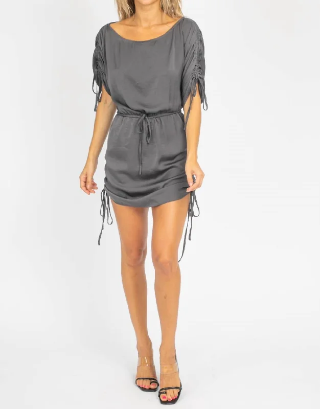 Off Shoulder Cinch Dress In Charcoal