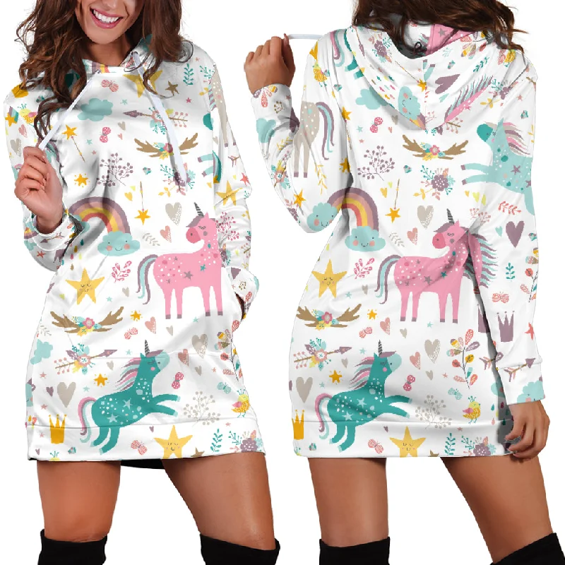 Colorful Unicorn Pattern Women'S Hoodie Dress