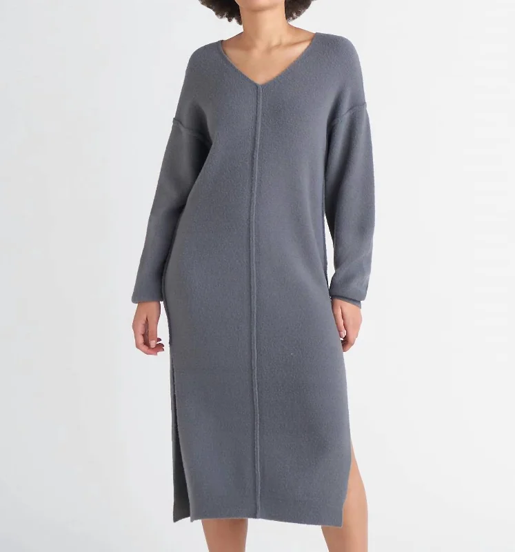 V-Neck Sweater Dress In Moonlight Grey