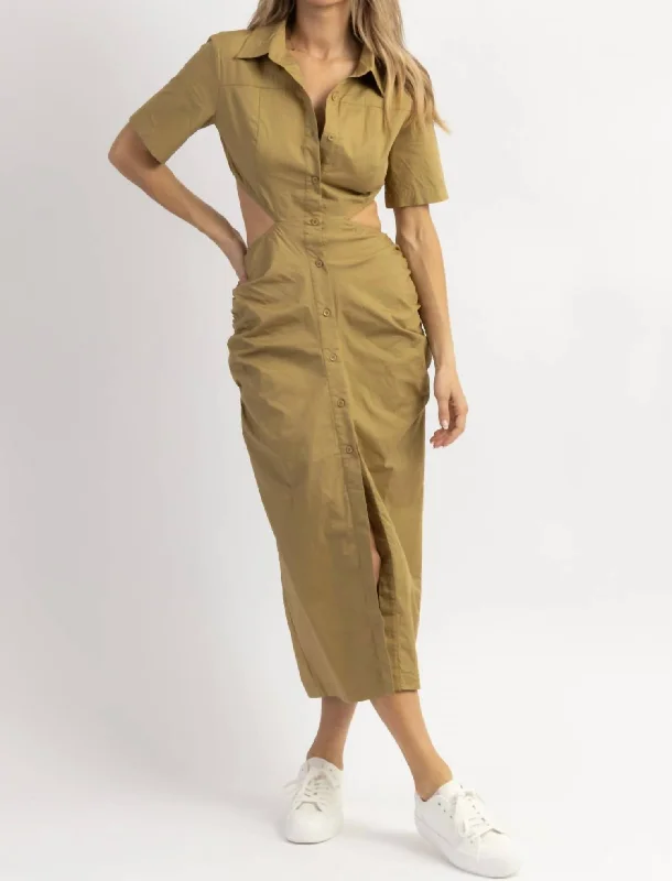 Ty Cutout Shirt Dress In Olive