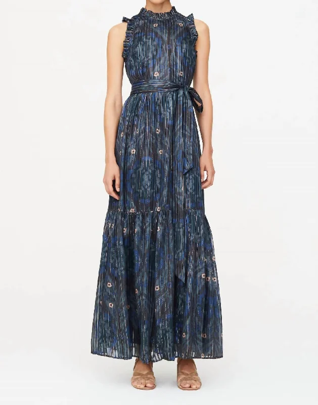 Alice Floral Ruffle Trim Maxi Dress In Midnight Trellis