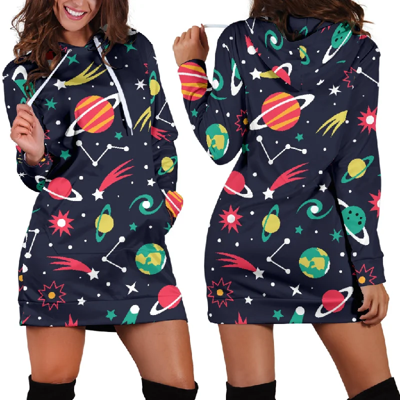 Colorful Space Pattern Planet Star Women'S Hoodie Dress