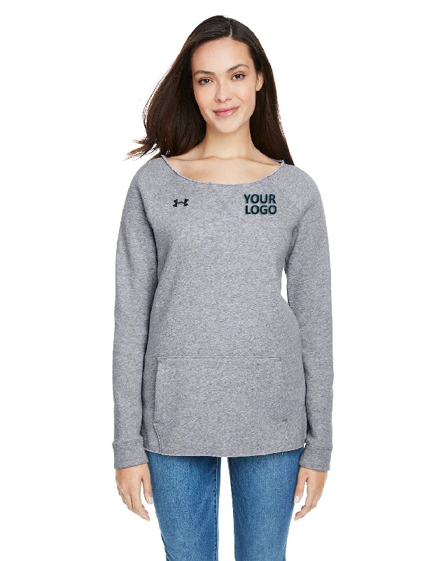 Under Armour Ladies Hustle Fleece Customized Crewneck Sweatshirts, True Gray Heather