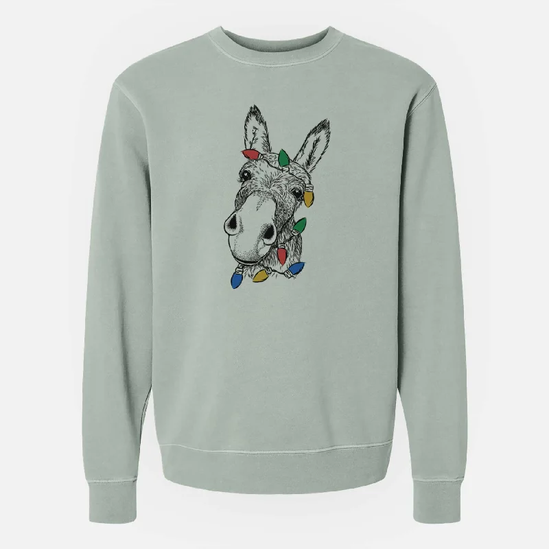 Christmas Lights Jenny the Donkey - Unisex Pigment Dyed Crew Sweatshirt